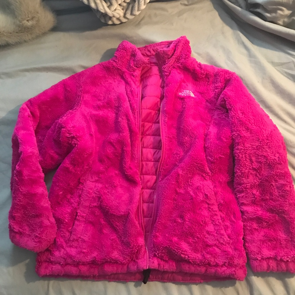 Girls pink reversible north face size 18 (XL)